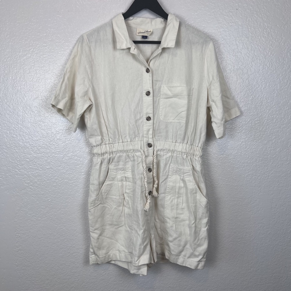 Universal Thread Romper Womens Small Cream Linen Blend Utility Chic Coastal
